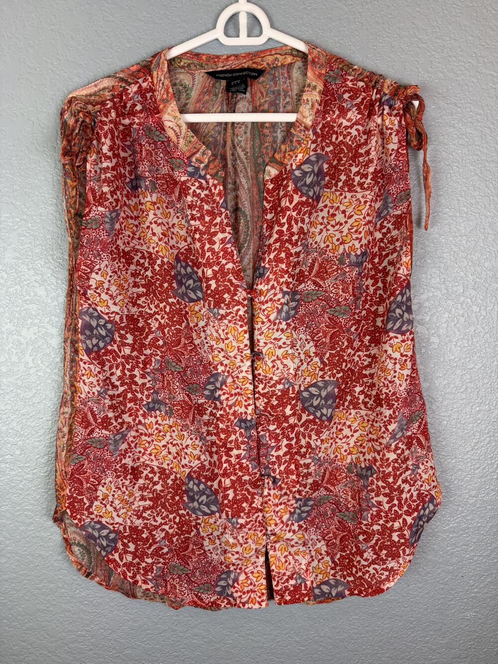 French Connection Blouse Womens Small Floral Paisley Sleeveless Boho Top India